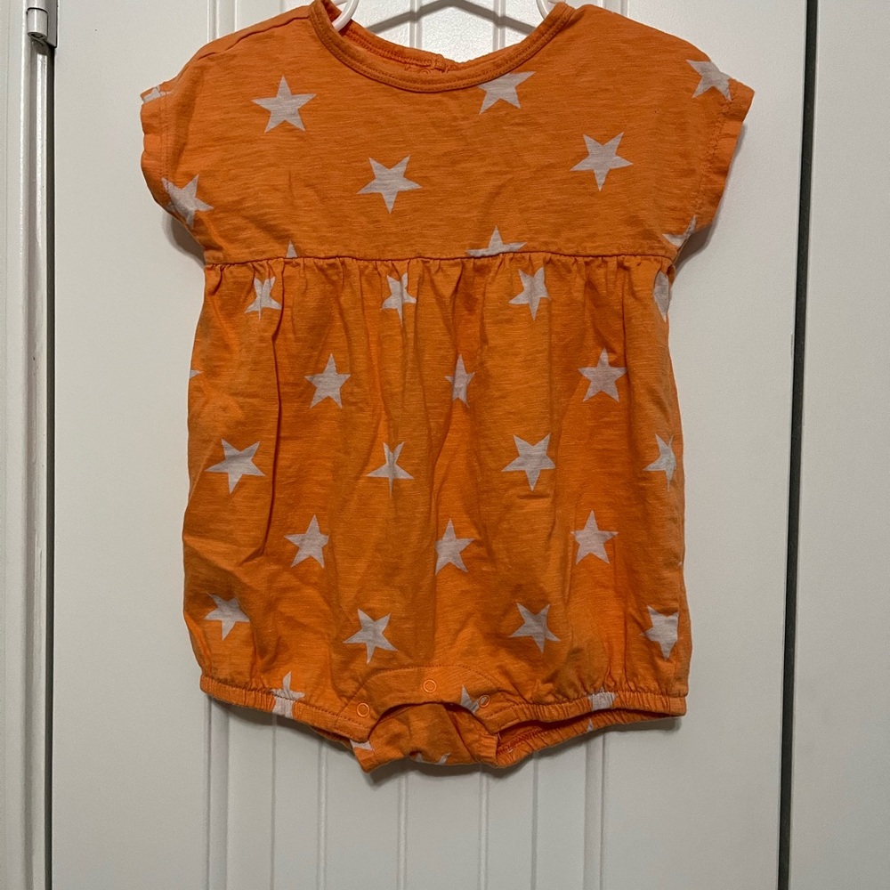 Primary Orange Star Patterned Baby Romper